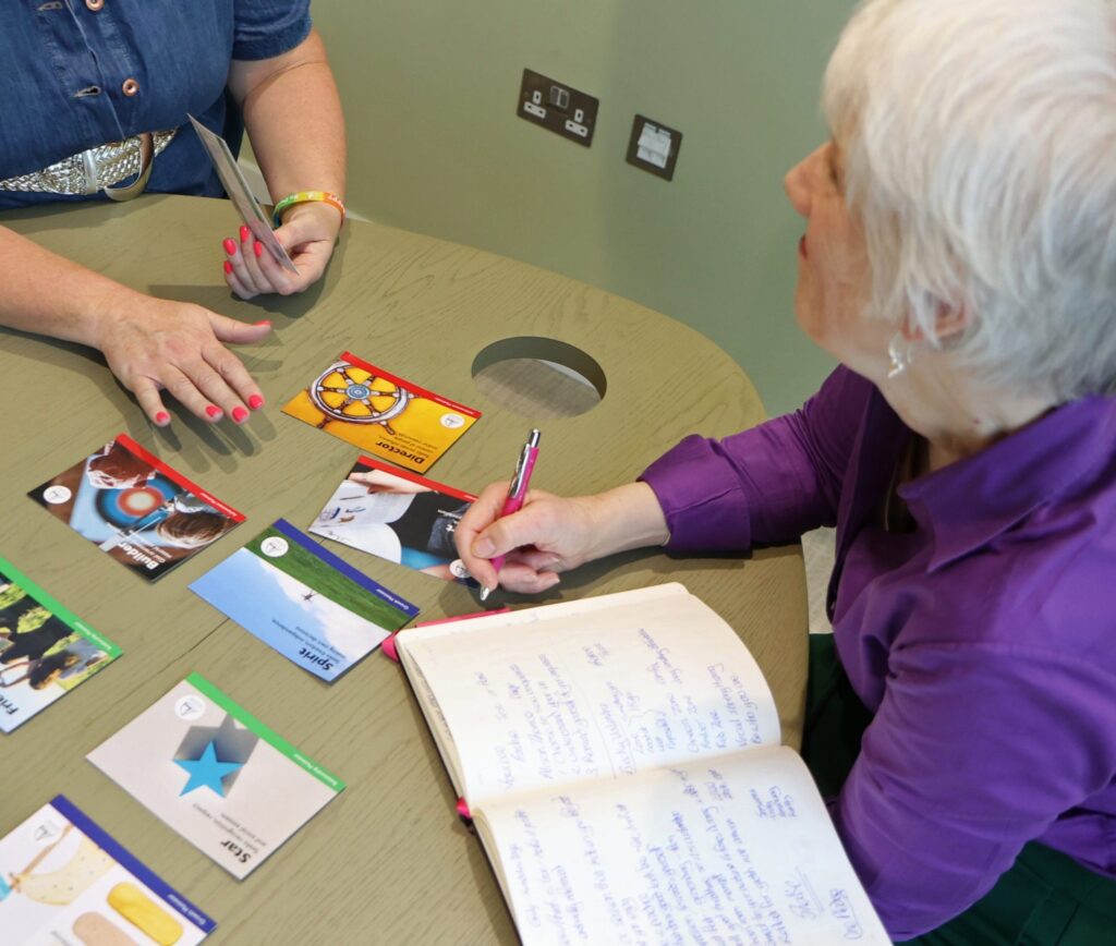 Sarah Stones using Motivational Maps® cards to explore motivators with a client
